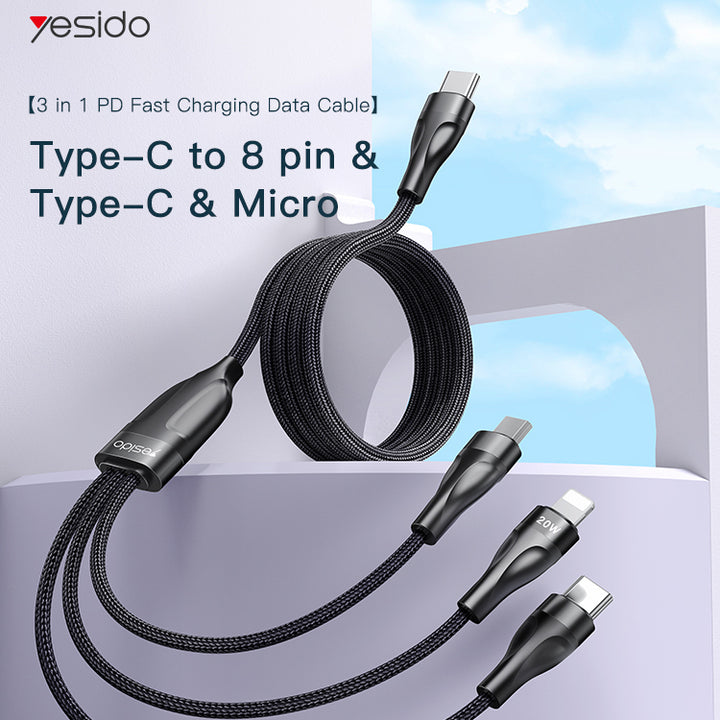 Yesido 3 In 1 Data Cable Fast Charge 20W - iCase Stores