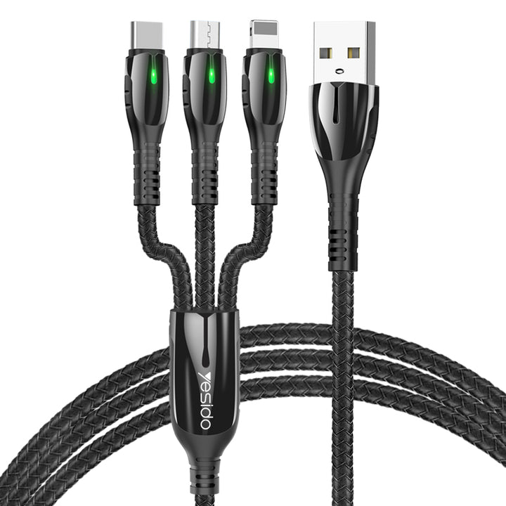 Yesido 3 in 1 USB Cable with Led Light 5A - iCase Stores