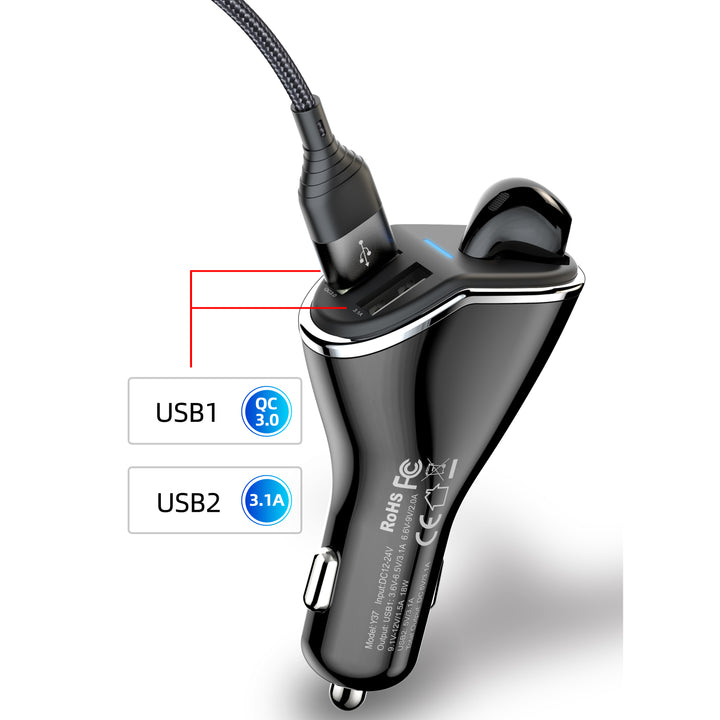 Yesido Bluetooth Headset Car Charger - iCase Stores