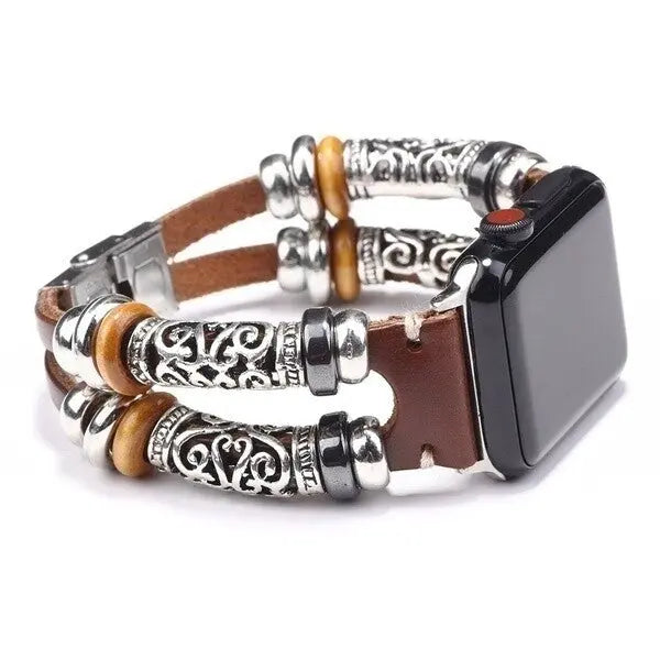 Bracelet Strap Alloy Leather Wristband for Apple Watch - Brown - iCase Stores