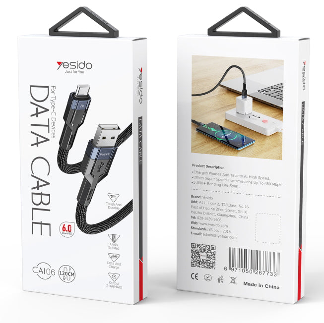 Yesido Data Transfer & Charge Cable 2.4A - iCase Stores