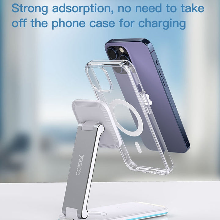 Yesido 3 in 1 Foldable Desktop Wireless Fast Charging Stand 15W - iCase Stores