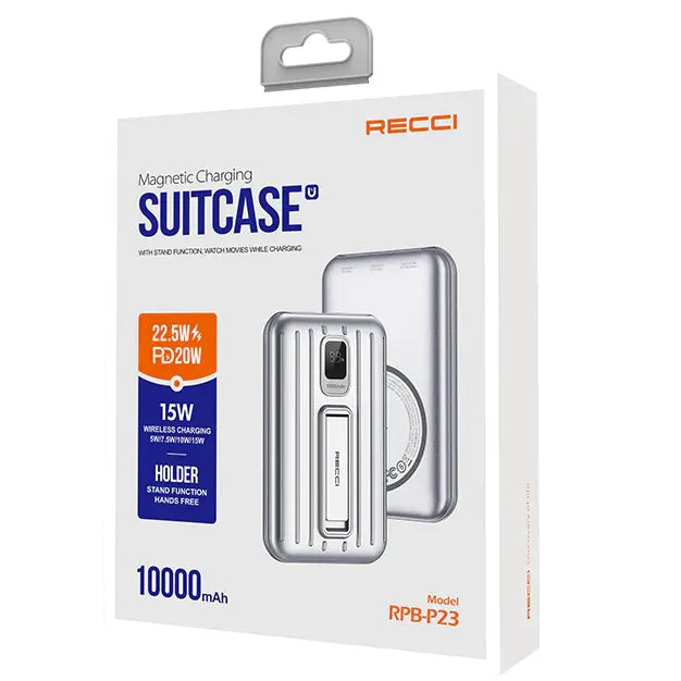 Recci Suitcase Magnetic Power Bank with Holder 10000 mAh - iCase Stores