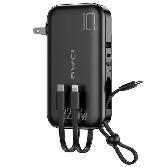 Awei 5 in 1 Portable Power Bank With Plug for iOS & Android PD22.5W /10000mAh - iCase Stores