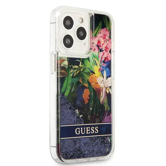 Hard Case Blue Liquid Glitter Flower Design - GUESS - iCase Stores