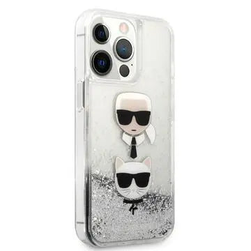 Hard Case Silver Liquid Glitter Karl And Choupette Heads - Karl Lagerfeld - iCase Stores