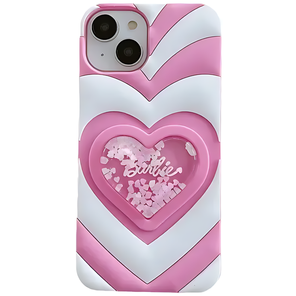 Barbie Silicone Glitter Liquid 3D Love Heart Case - iCase Stores