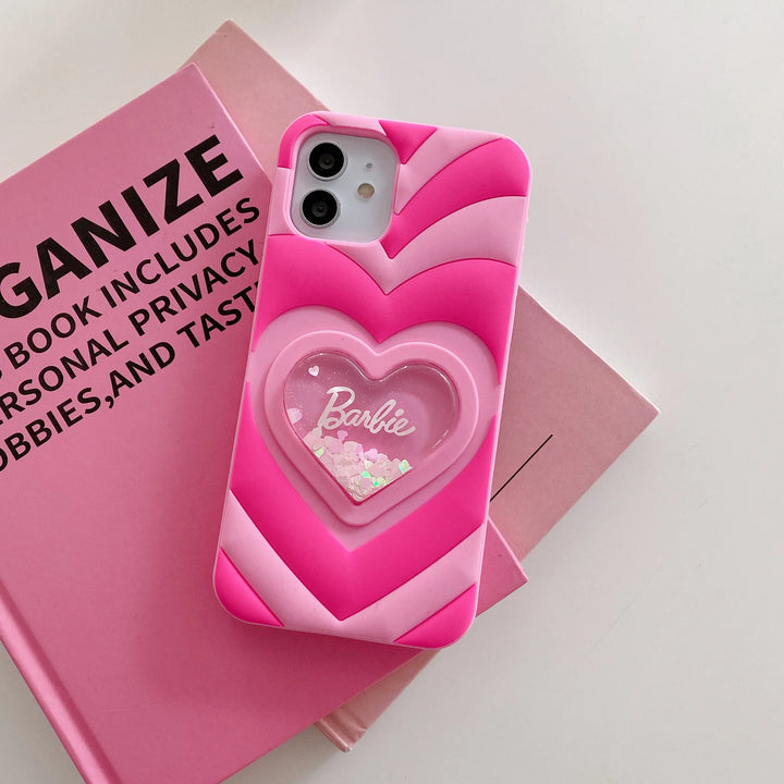 Barbie Silicone Glitter Liquid 3D Love Heart Case - iCase Stores