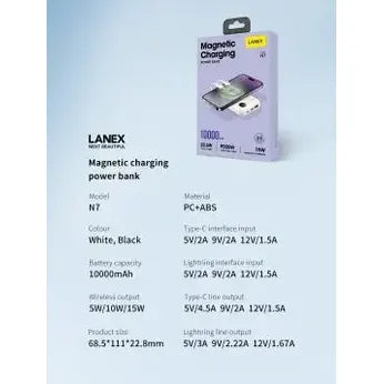 Lanex Wireless Power Bank With Built In 2 Cables 10000mAh - iCase Stores