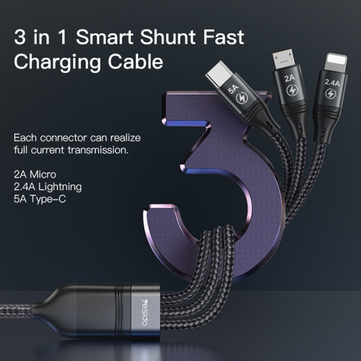 Yesido 3 In 1 Super Fast Charger Cable Widely Compatible - iCase Stores