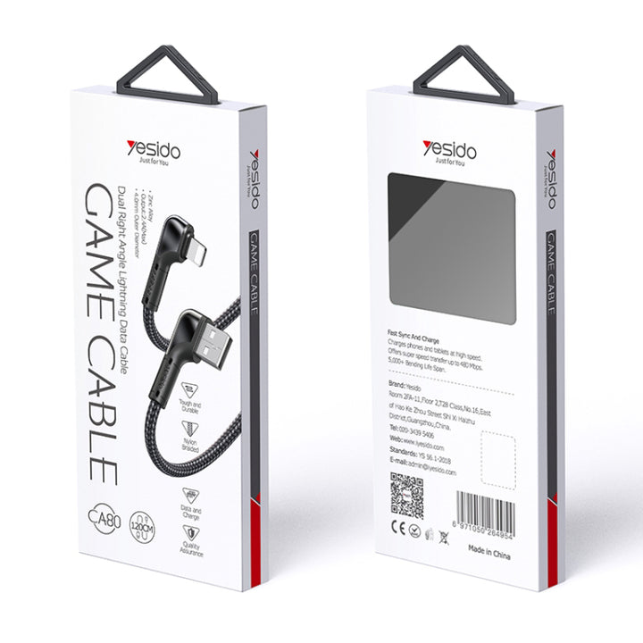 Yesido Dual Right Angle Lightning Data Cable 1.2M - iCase Stores