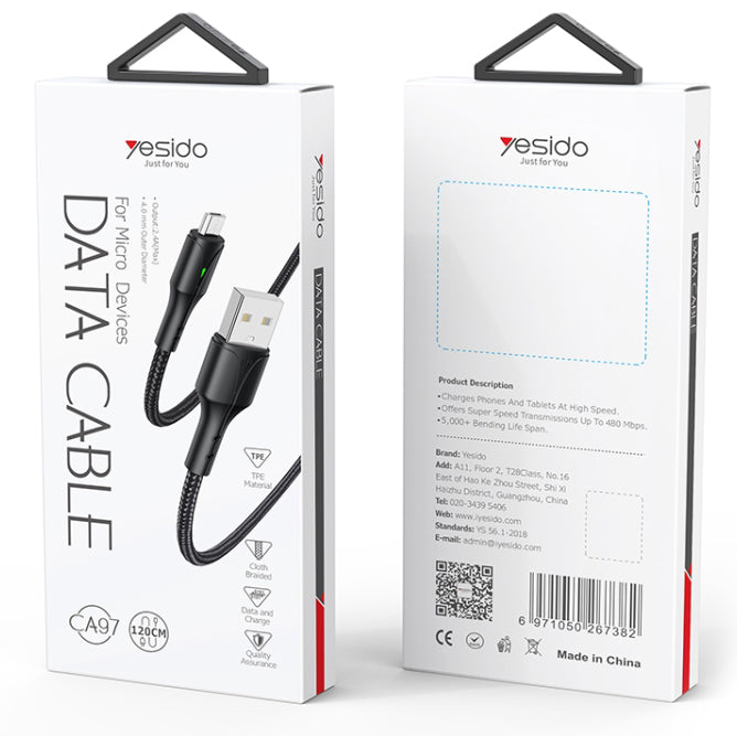 Yesido Charging Cable with Indicator Light 1.2M - iCase Stores