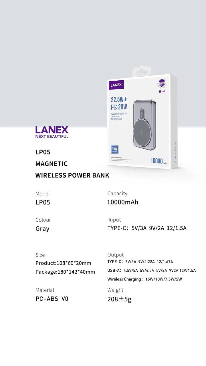 Lanex LP05 10000mAh 15W MagSafe Wireless Fast Charging Portable Power Bank (20W Cable) - iCase Stores