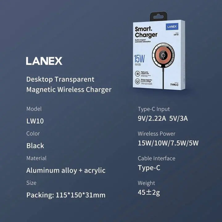 Lanex Q.Mag MagSafe Transparent Magnetic Smart Charger - iCase Stores