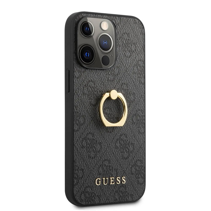 𝐆𝐔𝐄𝐒𝐒 Leather Case Grey 4g Collection With Ring Stand - iCase Stores