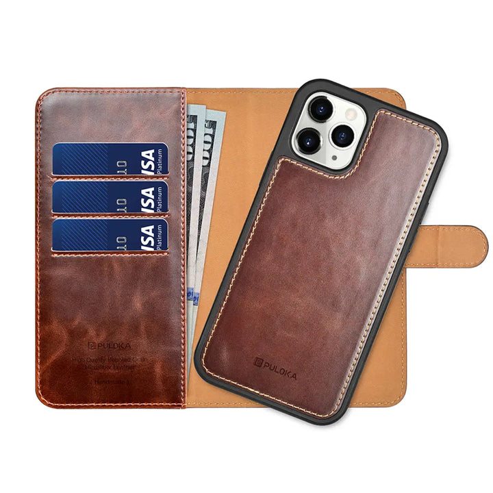 Leather Magnetic Detachable Flip Card Slot Wallet Phone Case - iCase Stores