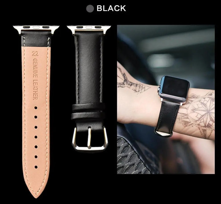 Leather Strap Band for Apple Watch - Black - iCase Stores