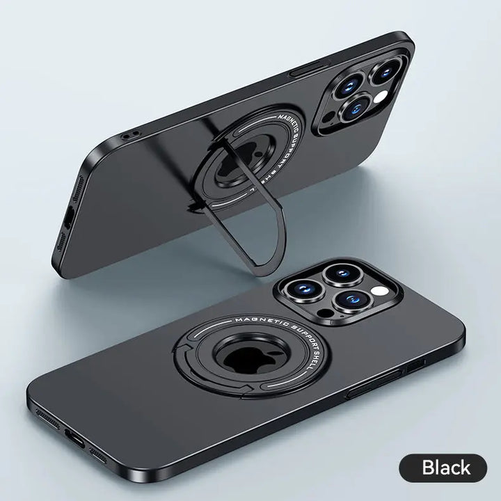 Magnetic Suction Ring Hole Matte Case With Hidden Stand - iCase Stores