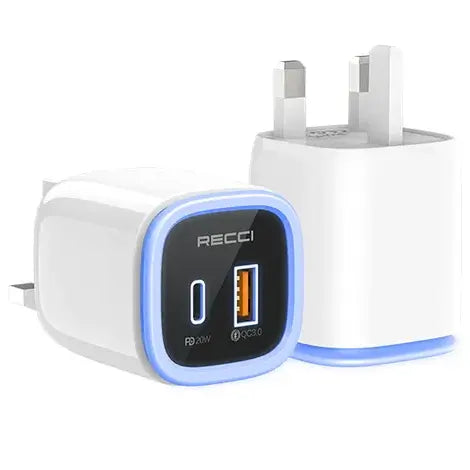 Recci 20W PD+QC Wall Charger With Led (UK Plug) - iCase Stores