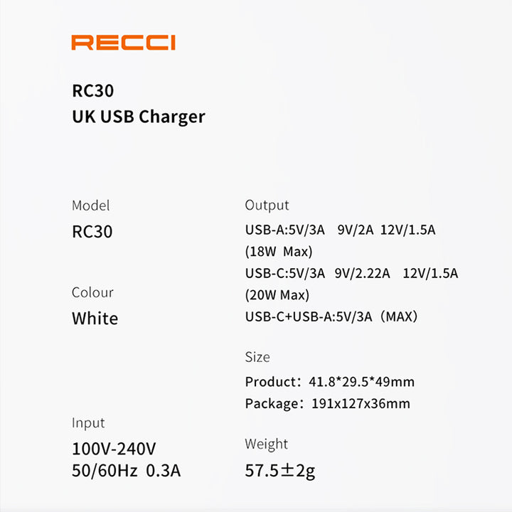 Recci Travel PD 20W Dual Port Charger - iCase Stores