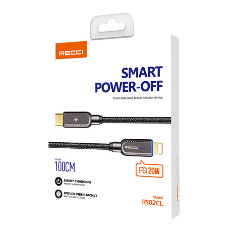 Recci Sart Power-Off PD 20W Fast Charging Cable With Led 1m - iCase Stores