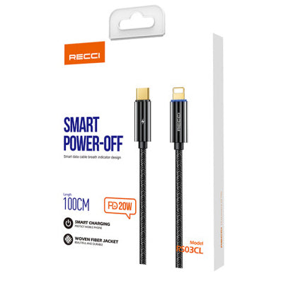 Recci  Smart Power-Off Fast Charging Cable With Led 20W - iCase Stores