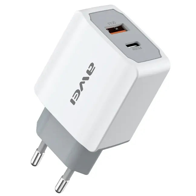 Awei 2 Port Quick Charger Adapter With Type-C Charging Cable 20W - iCase Stores