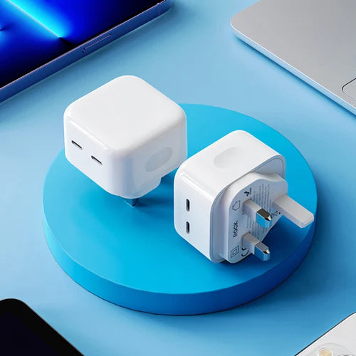 Rock Dual USB-C & Type-C Ports PD Charger UK Plug 35W - iCase Stores