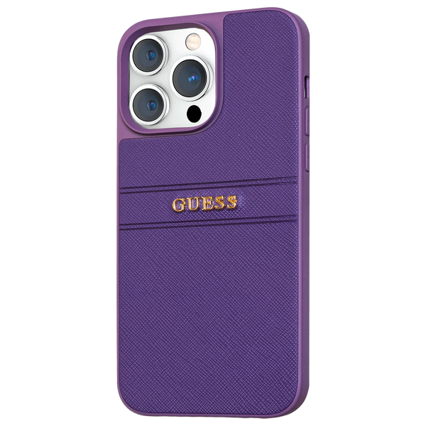 𝐆𝐔𝐄𝐒𝐒 Saffiano Purple Hot Stamp Design With Metal Logo - iCase Stores