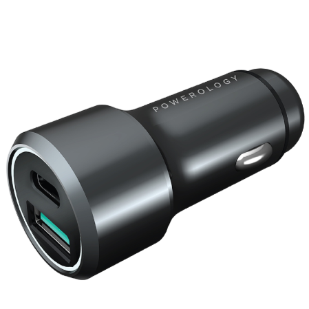 Powerology USB-C Car Charger Dual Port Type C PD Fast Power Delivery & Quick Charge 43W - iCase Stores