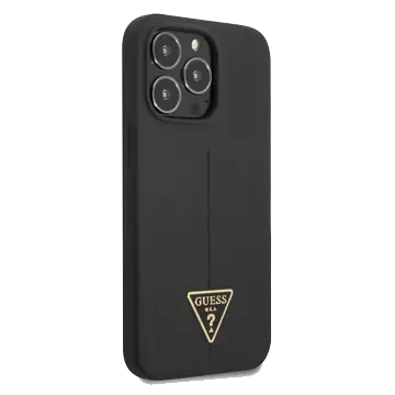 𝐆𝐔𝐄𝐒𝐒 Silicone Black Case Shiny Line And Metal Triangle Tone On Tone Logo - iCase Stores