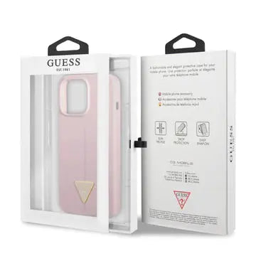 𝐆𝐔𝐄𝐒𝐒 Silicone Pink Case Shiny Line And Metal Triangle Tone On Tone Logo - iCase Stores
