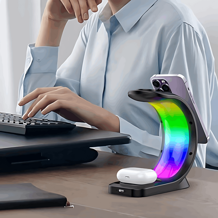 3-IN-1 RGB Light Desktop Fast Charging Stand Compatible with MagSafe - iCase Stores