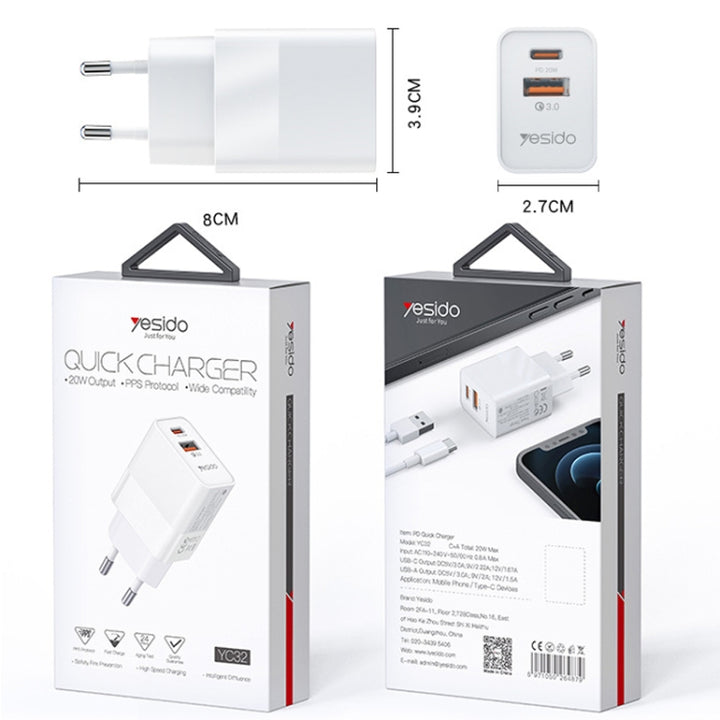 Yesido Quick Charger PD 20W+QC3.0 - iCase Stores