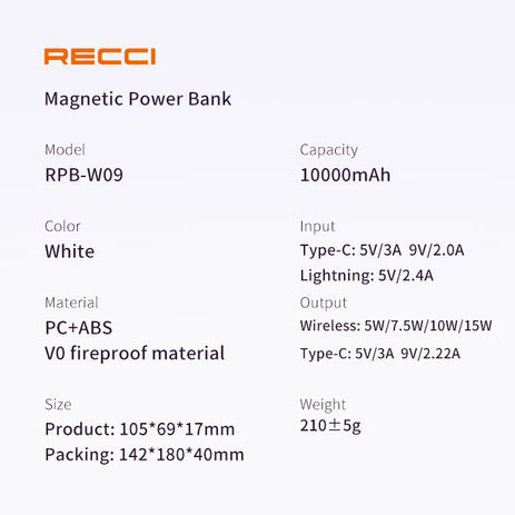 Recci Magnetic Wireless Charging Power Bank Dual Port 10000mAh - iCase Stores