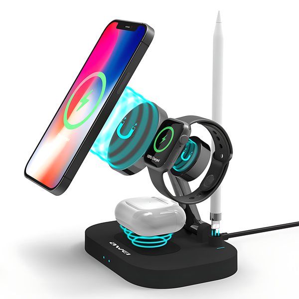 Awei Foldable 4 in 1 Wireless Charger Fast Charging Station with Magnetic Charging Stand 15W