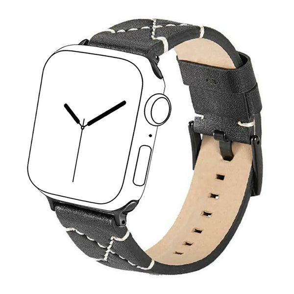 X Shape Stitching PU Leather Smart Watch Strap for Apple Watch - Black - iCase Stores