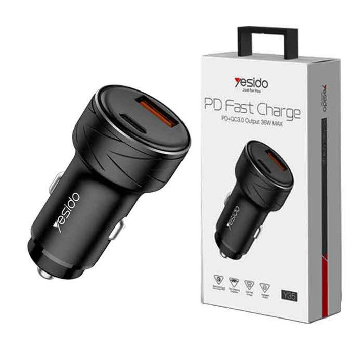 Yesido Dual PD Fast Car Charger 35W - iCase Stores