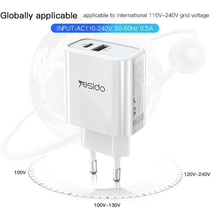 Yesido Dual-Port Wall Charger 18W - iCase Stores