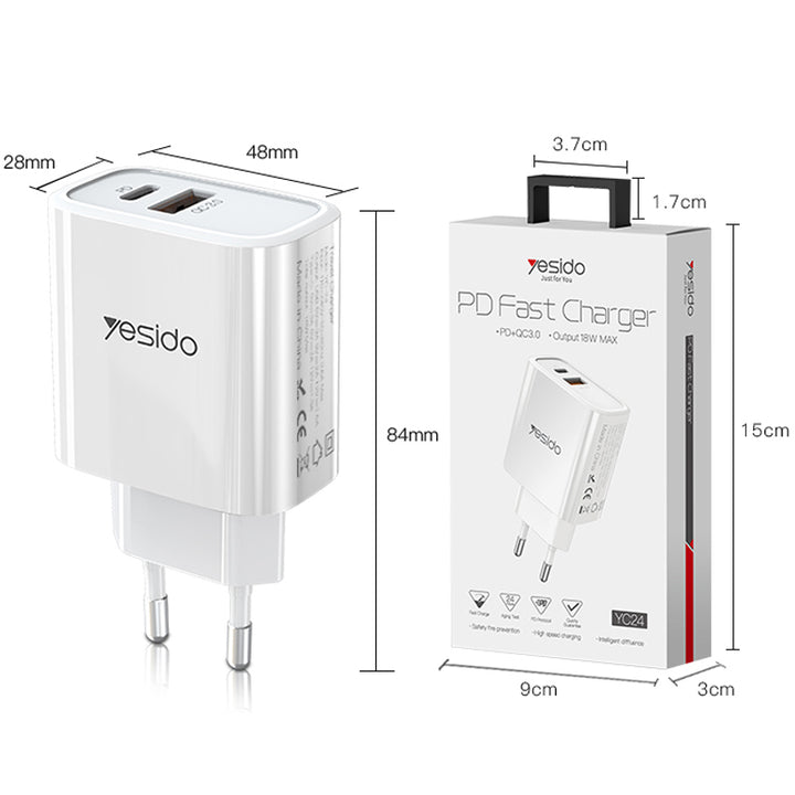 Yesido Dual-Port Wall Charger 18W - iCase Stores