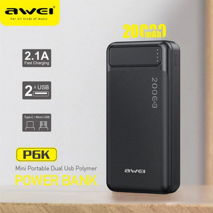 Awei Dual USB Fast Charging Power Bank 20000mAh - iCase Stores