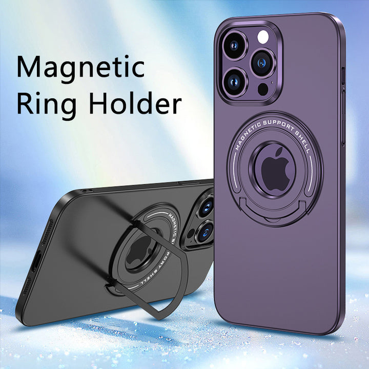 Magnetic Suction Ring Hole Matte Case With Hidden Stand - iCase Stores