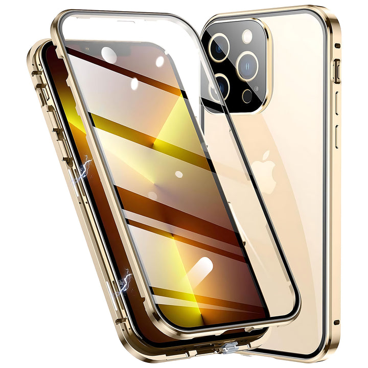 Full Body 360 Double-Sided Tempered Glass Case with Aluminum Frame & Strong Magnetic Cover Lock & Lens Protector - iCase Stores