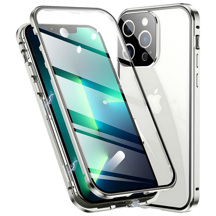 Full Body 360 Double-Sided Tempered Glass Case with Aluminum Frame & Strong Magnetic Cover Lock & Lens Protector - iCase Stores