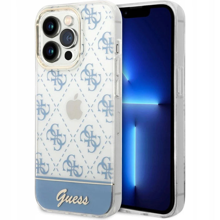 𝐆𝐔𝐄𝐒𝐒 Electroplated 4G Pattern Bottom Stripe Script Logo Case - iCase Stores