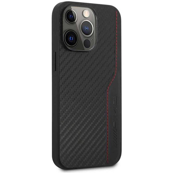 AMG Leather Case Carbon Effect Red Stitching Line Logo - iCase Stores