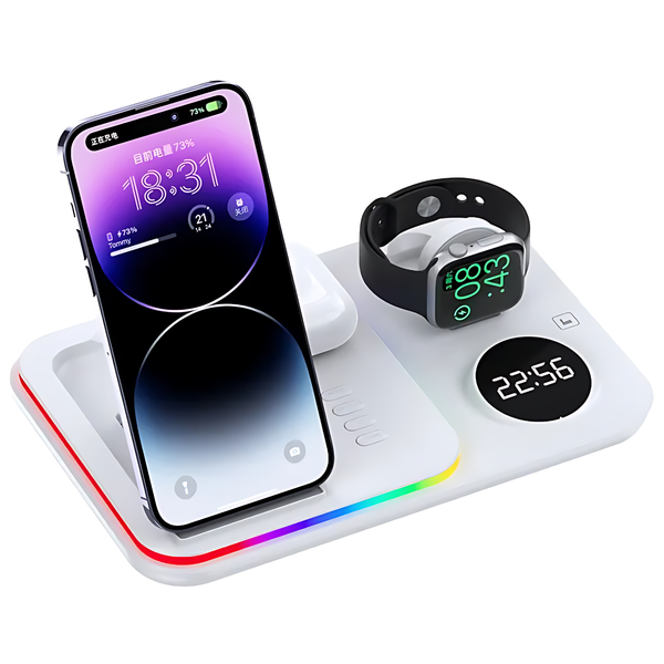 5 in 1 Wireless Charging Station Dock with Digital Clock & Night Light 30W