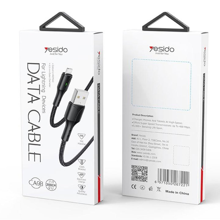 Yesido Charging Cable with Indicator Light 2M - iCase Stores