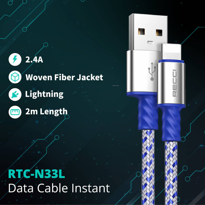 Recci Instant 2.4A (Lighting Cable) Fast Charging Cable 2M - iCase Stores