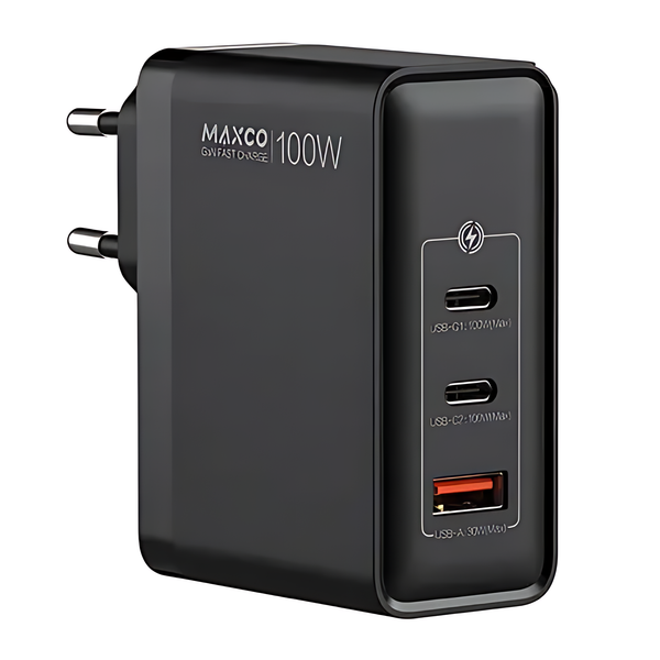 Maxco GaN Fast Charger PD 100W 3-Ports EU Plug Design Standard